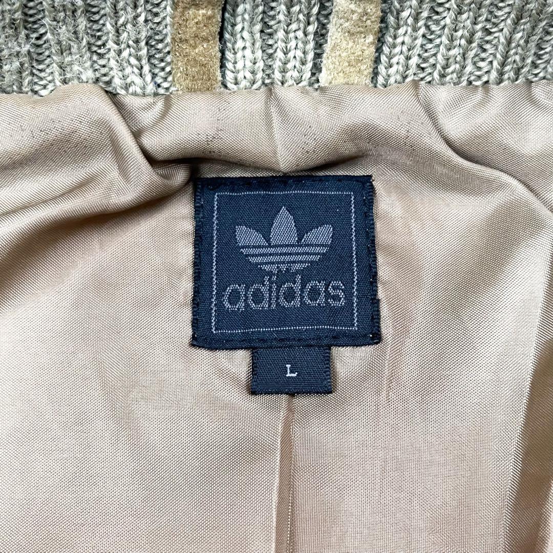 超希少 美品 アディダス レザー ニット 切替 ジャケット メタルロゴ 00s