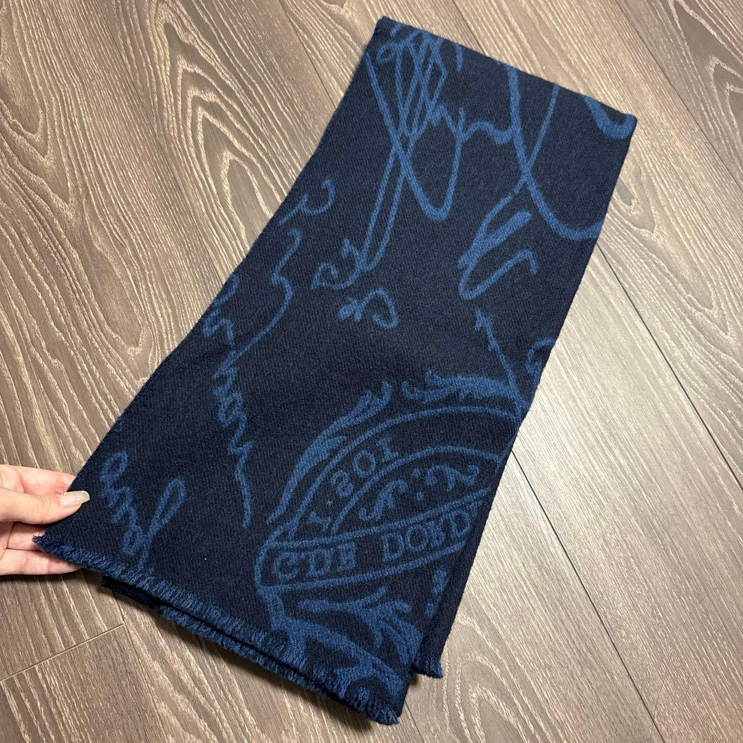 正規　ネイビー ウール100% マフラー イタリア製