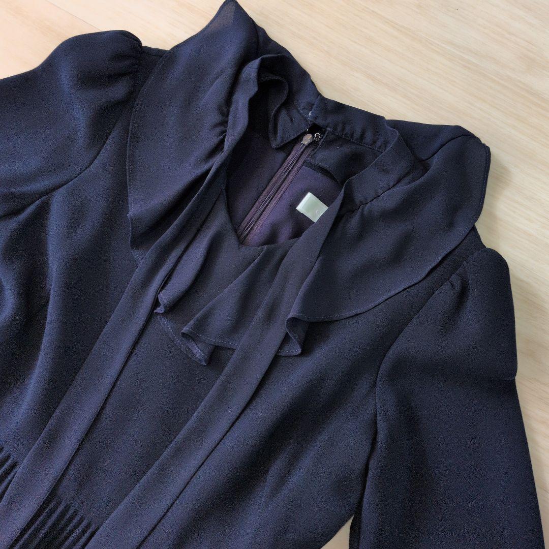 セルフォード ボウタイプリーツ ワンピース リボン 2WAY 襟 マキシ丈 36