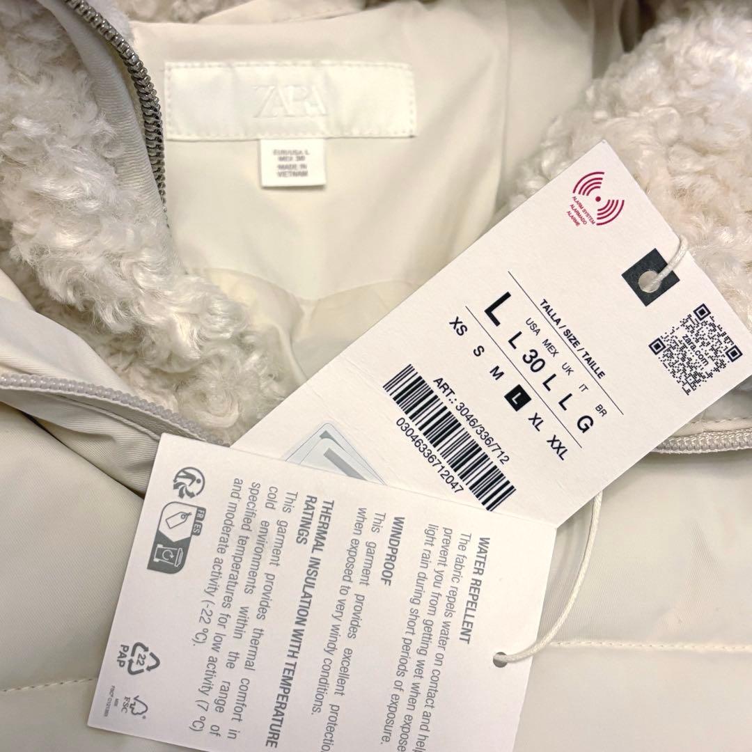 【ZARA】ザラ L フェイクシープスキンフード付き撥水ウィンドブレーカー 白