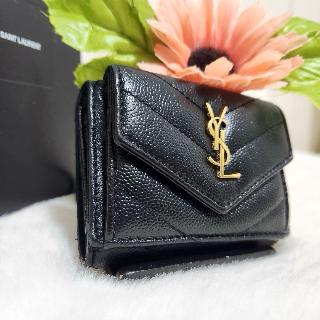 ✨極美品　付属品あり✨サンローラン　三つ折り　カサンドラ　ブラック　レザー　黒