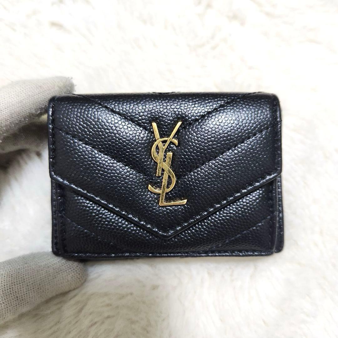 ✨極美品　付属品あり✨サンローラン　三つ折り　カサンドラ　ブラック　レザー　黒