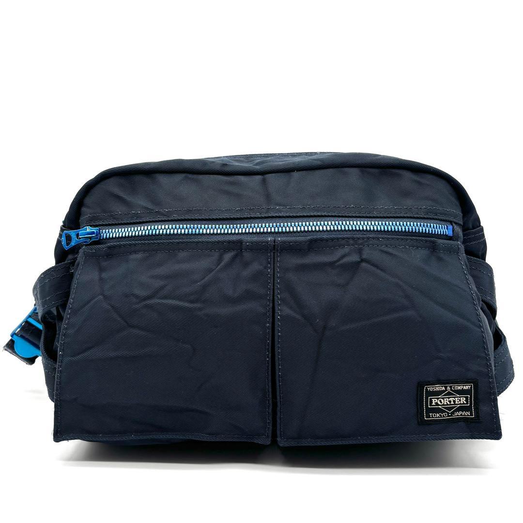 美品 ポーター ヨシダカバン ライド ボディバッグ ロゴ 斜め掛け ネイビー