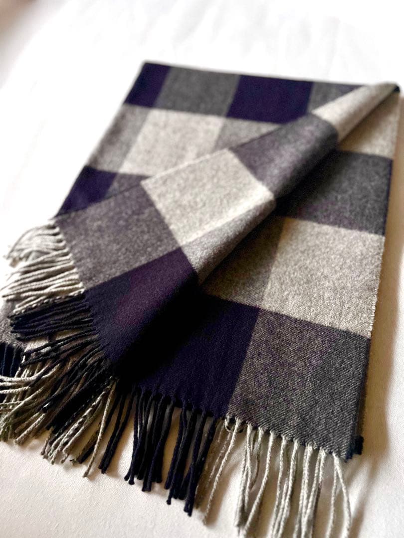 【希少】ジョンストンズ　カシミア大判ストール　ハウント　ブロックチェック