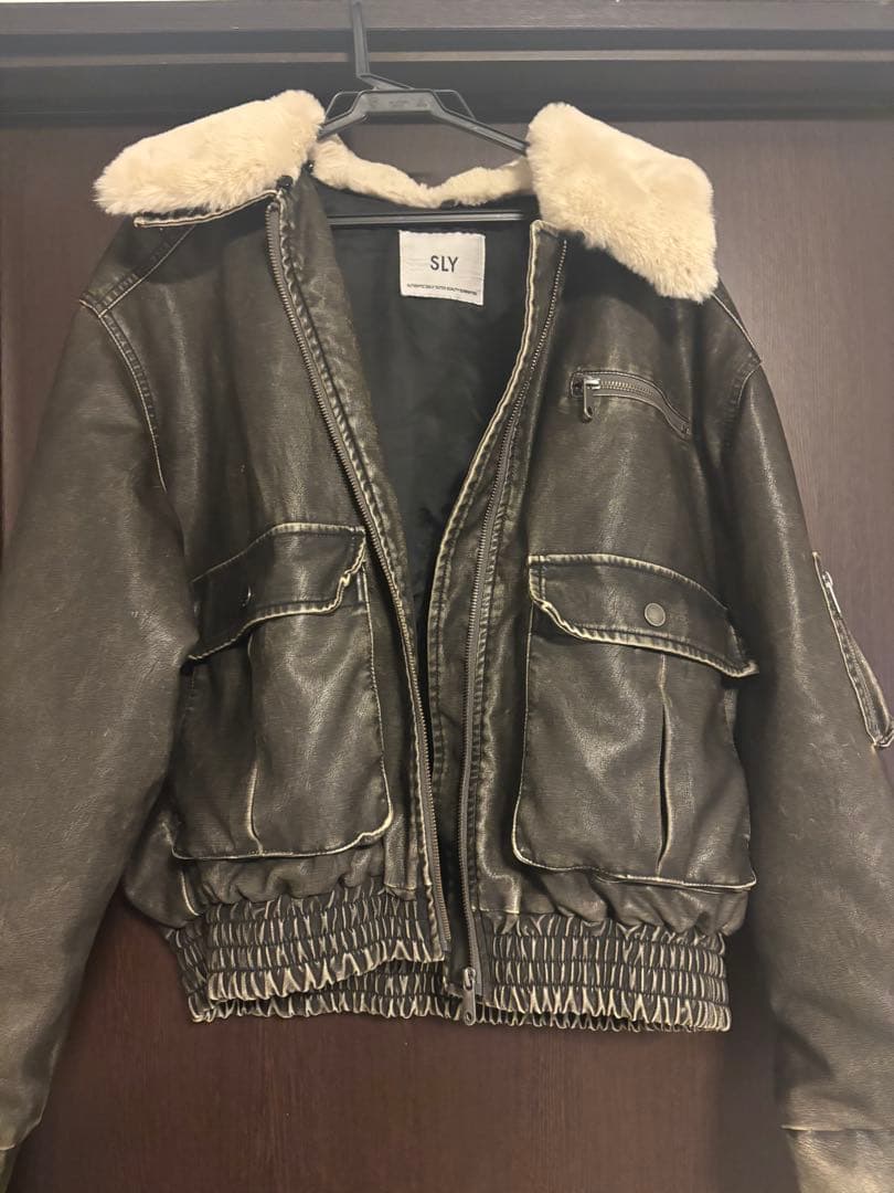 SLY ファー付きレザージャケット ヴィンテージ フェイクレザーショートブルゾン