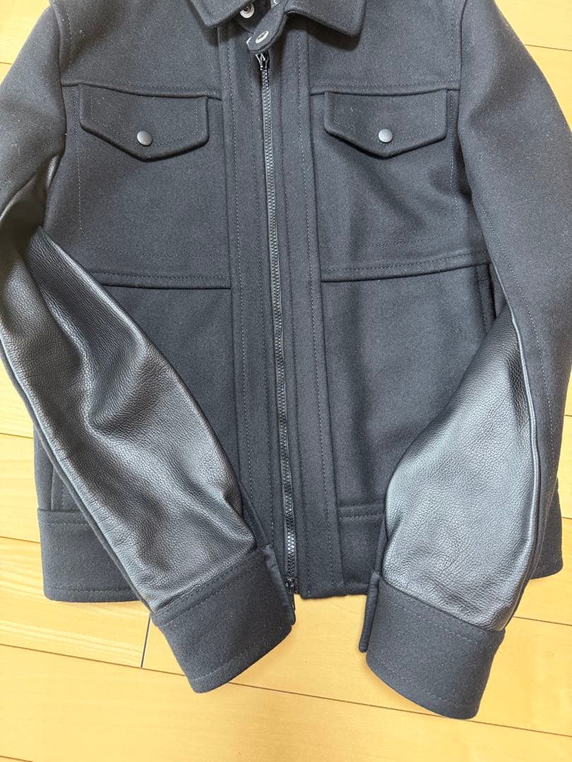 グッチ GUCCI メルトン ウール 袖レザー 切替 ミリタリー ジャケット