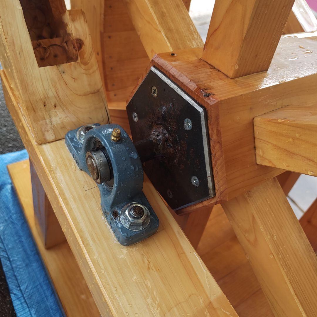 手作り 木製水車 庭園 和風 オブジェ 置物 完動品　90㌢