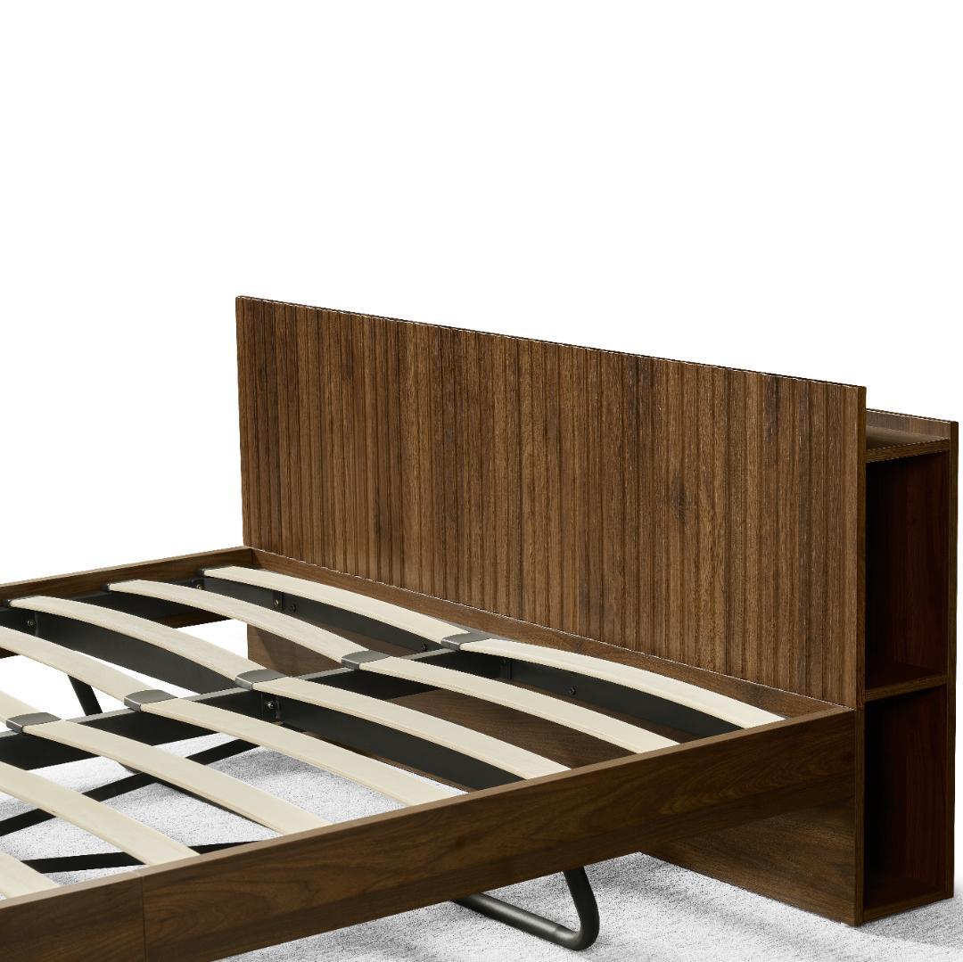 【新作】ダブル.べッド ウォールナット色 収納付き コンセント付き USBポート