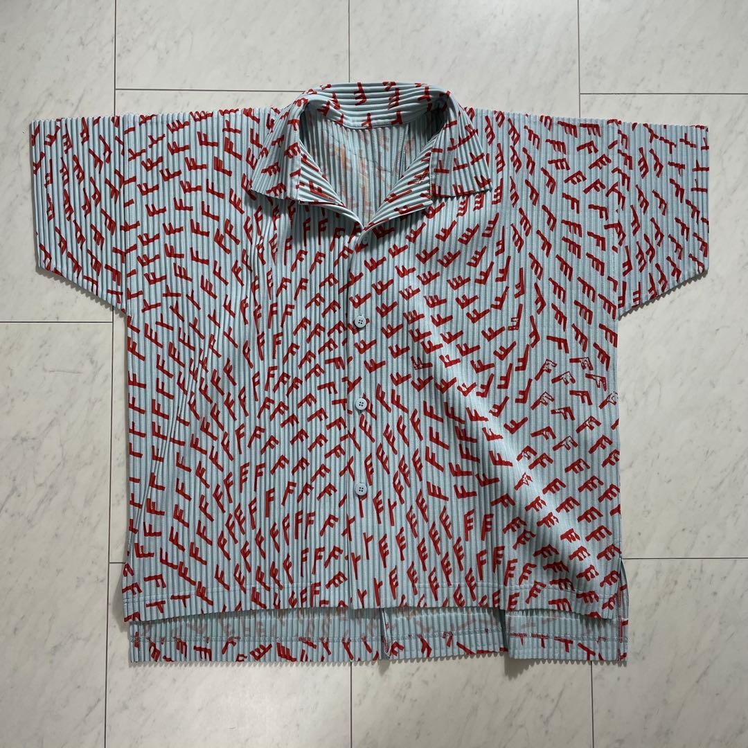 オムプリッセ イッセイミヤケ オープンカラーシャツ 開襟 プリーツ 総柄 2