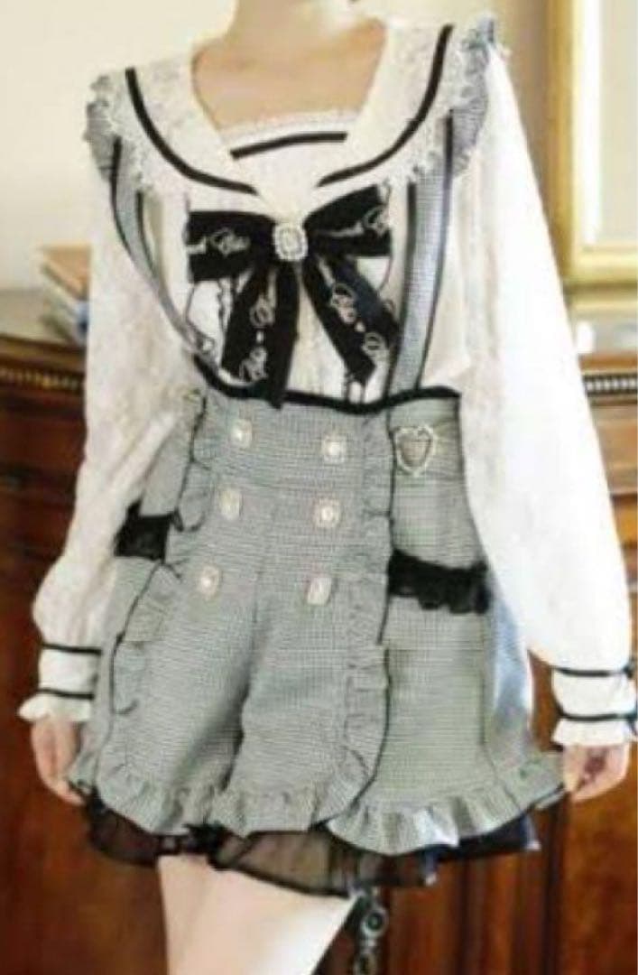 LIZLISA レースセーラーブラウス 黒 トップス