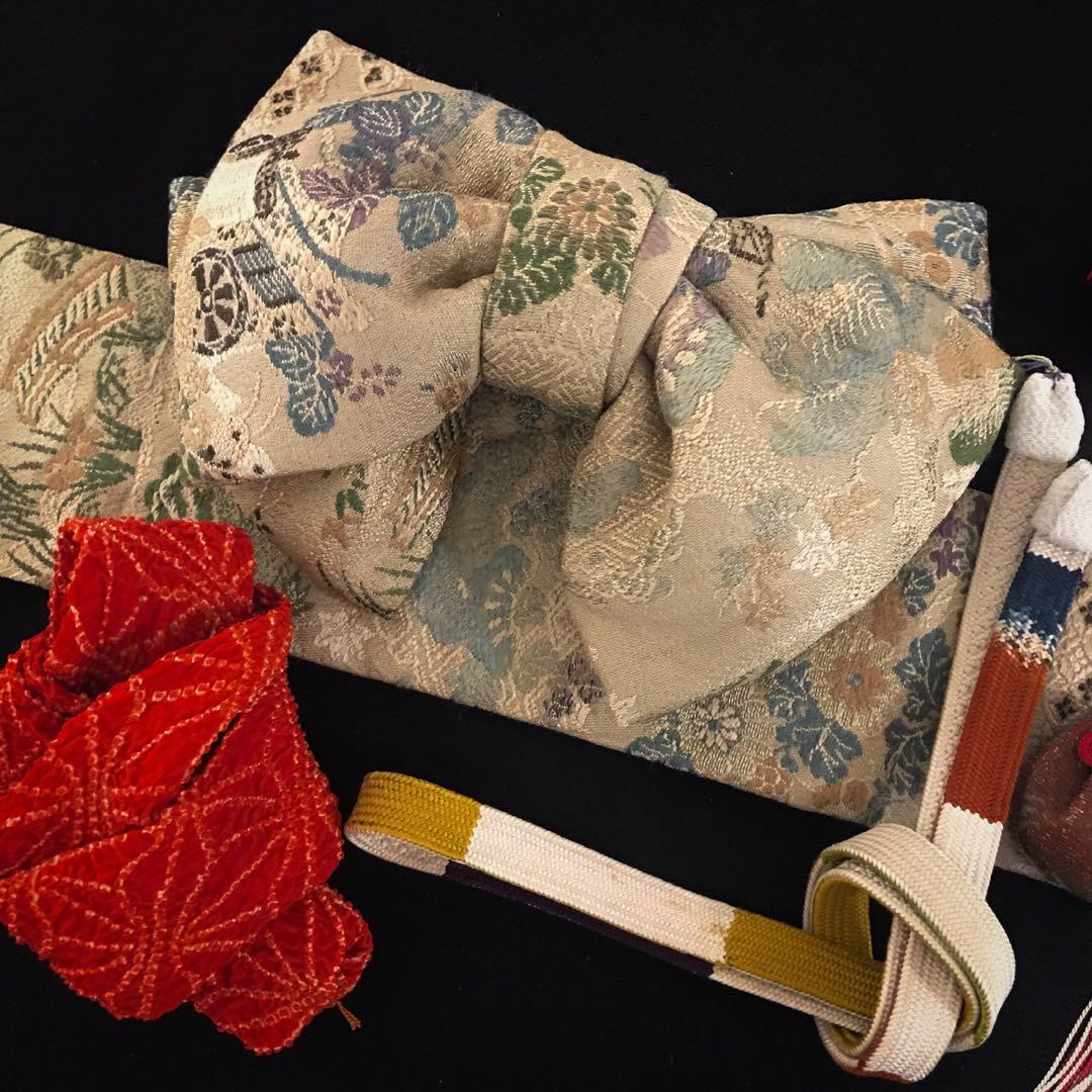 ＊ 市松人形 12号 刺繍裂 着物 下着 帯 セット ＊ アンティーク 古裂