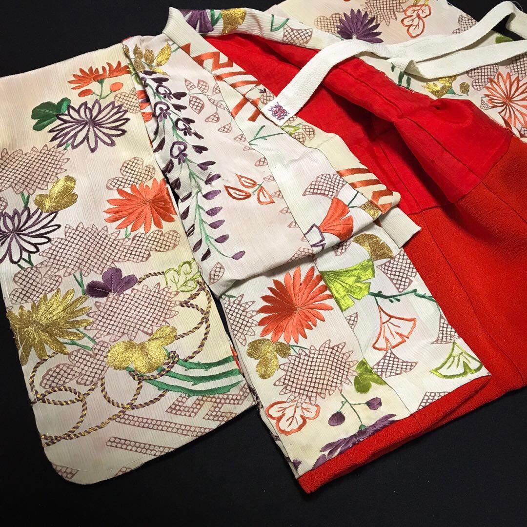 ＊ 市松人形 12号 刺繍裂 着物 下着 帯 セット ＊ アンティーク 古裂