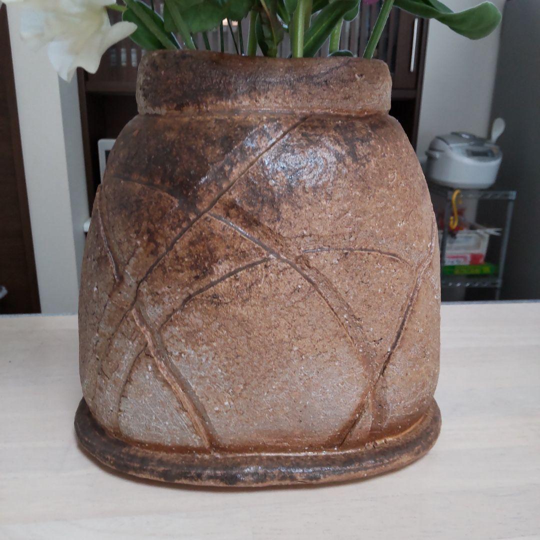 オシャレな　花器　備前焼