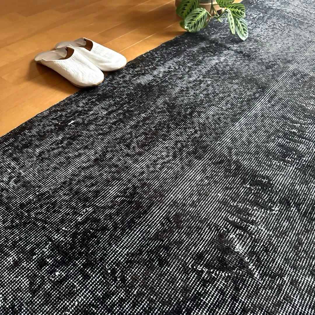 111-113×208 ブラックオーバーダイ　こげ茶　トルコヴィンテージラグ
