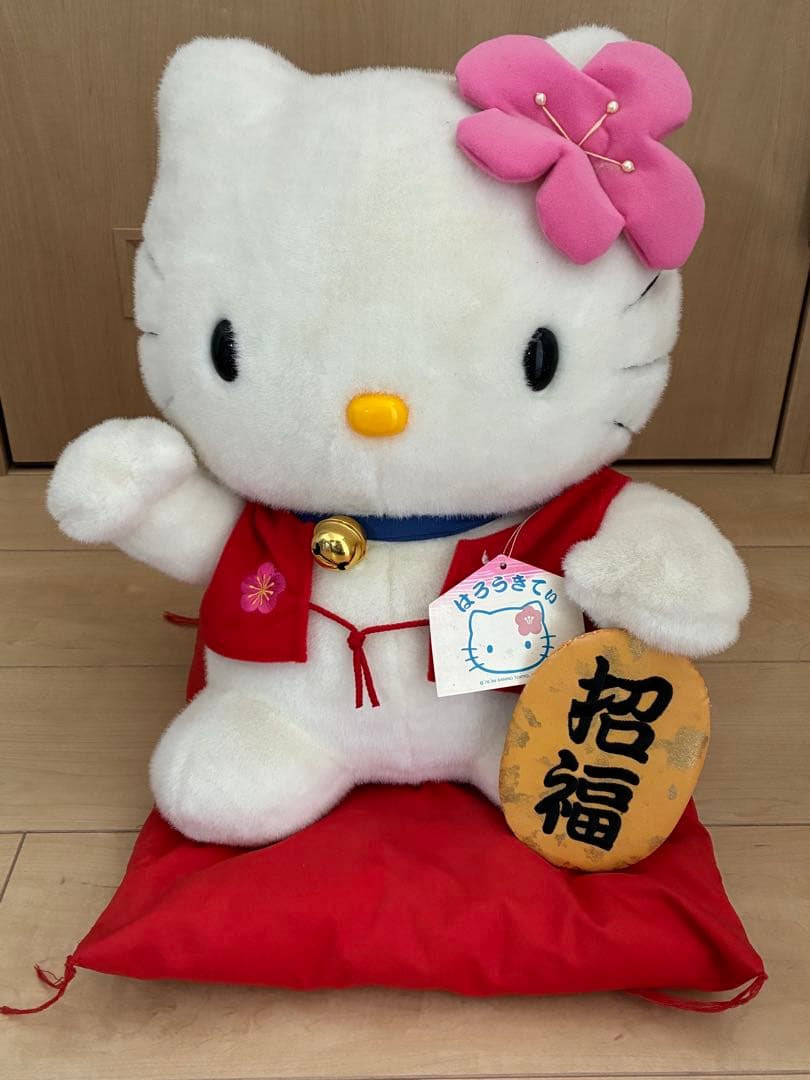 【HELLO KITTY】希少！特大　ぬいぐるみ　招き猫　招福　レトロ　キティ