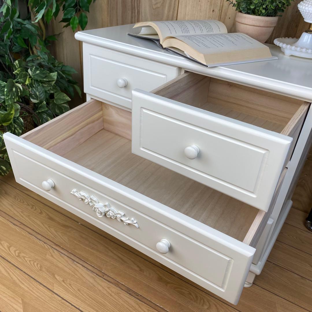 フレンチカントリー調ホワイトチェスト2点セット木製収納家具飾り棚姫系洋タンス