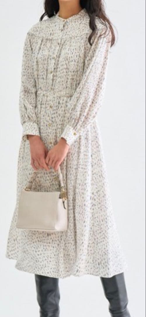 ANAYI スタンドカラーフラワープリントワンピース