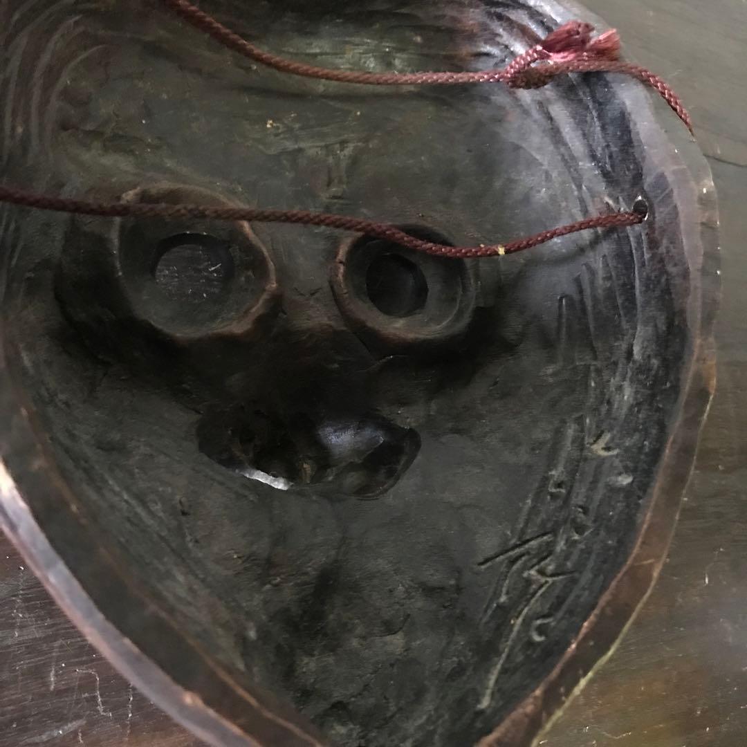 珍品　古道具　木製　うそ吹き　能面　狂言面　壁掛け　手彫り　アンティーク　横16