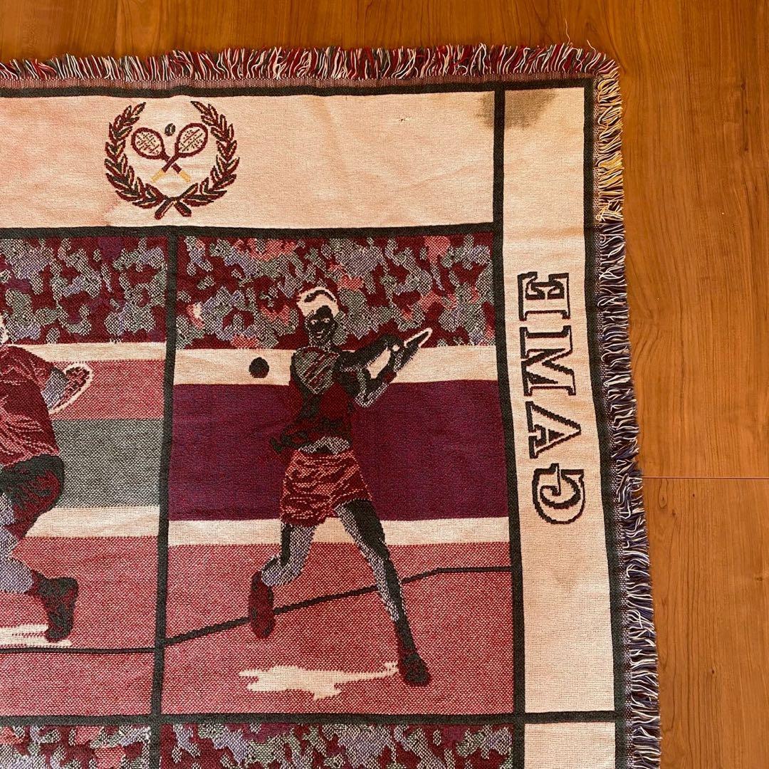 90s USA製 テニス ヴィンテージ ゴブラン織風 ラグ　コットン