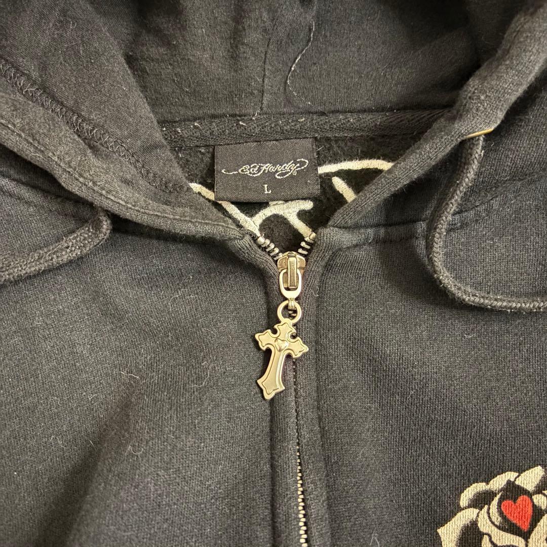 ed hardy ジップパーカー 十字架 スカル 刺繍