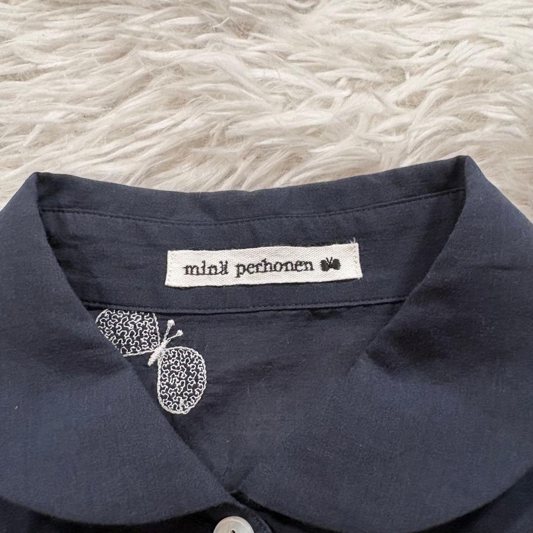 ミナペルホネン　チョウチョ　ブラウス　トップス　刺繍　ネイビー　38サイズ