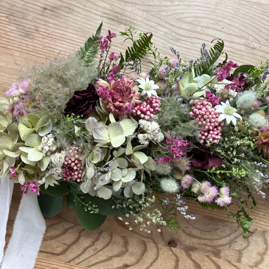 スモークツリー とアンティーク紫陽花の2wayガーランド　ライスフラワー