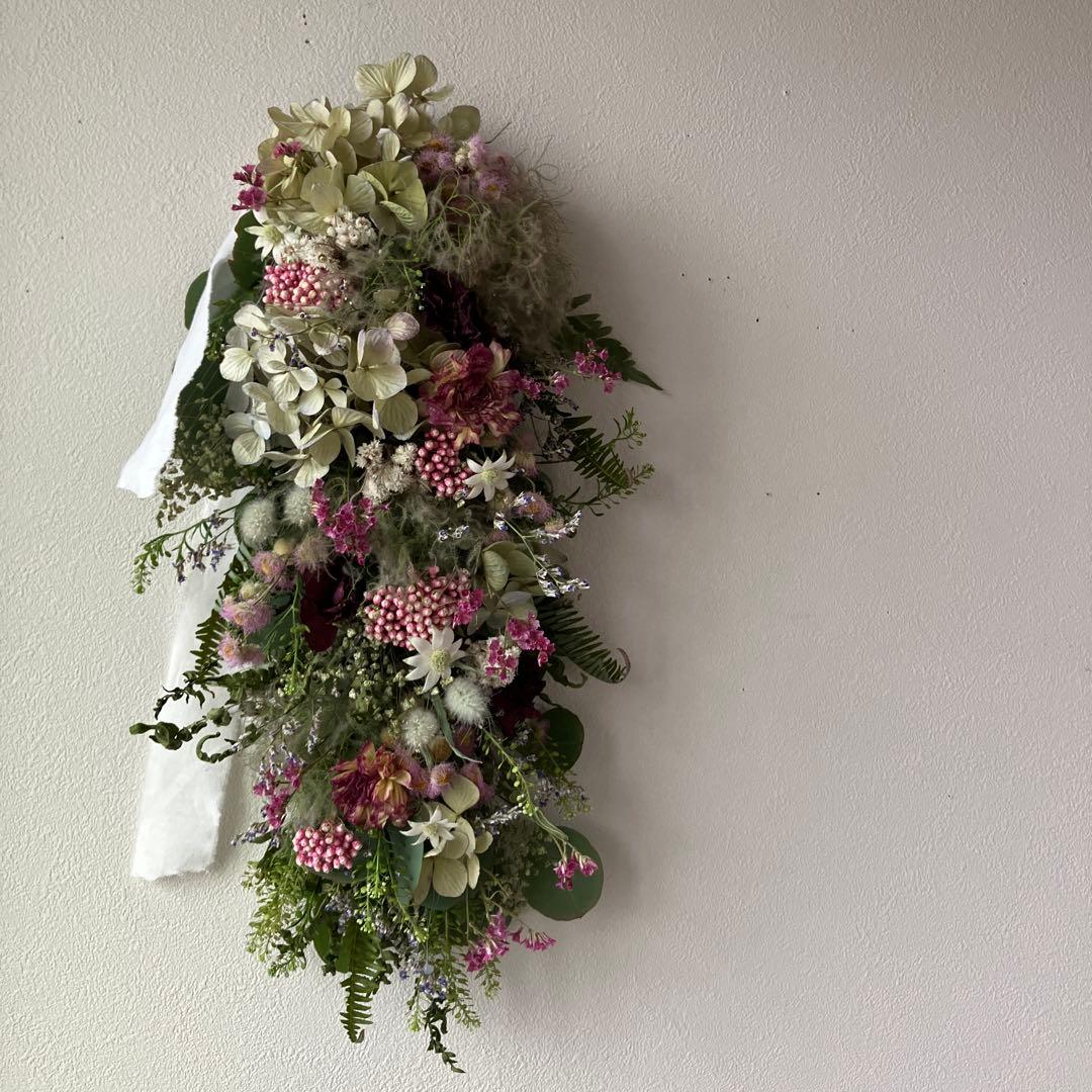 スモークツリー とアンティーク紫陽花の2wayガーランド　ライスフラワー