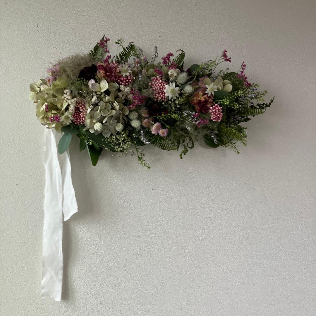 スモークツリー とアンティーク紫陽花の2wayガーランド　ライスフラワー