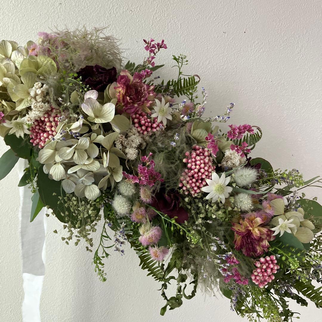 スモークツリー とアンティーク紫陽花の2wayガーランド　ライスフラワー