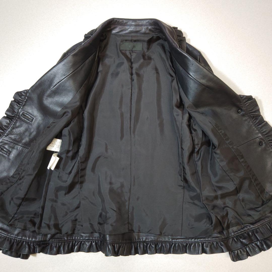 アイシービー　レザージャケット　フリル　ラムレザー　黒　羊革　本革　リアルレザー
