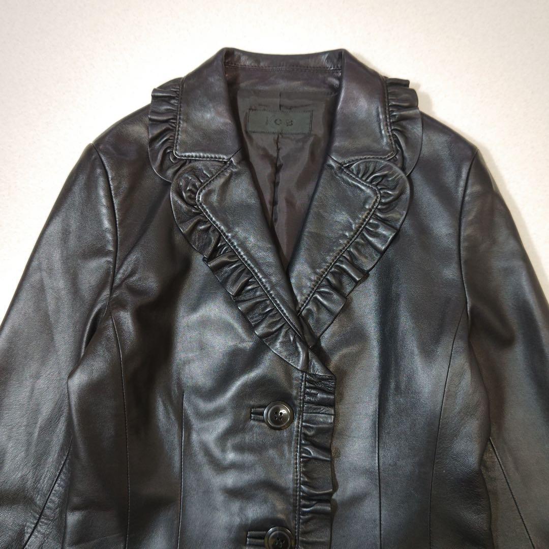 アイシービー　レザージャケット　フリル　ラムレザー　黒　羊革　本革　リアルレザー