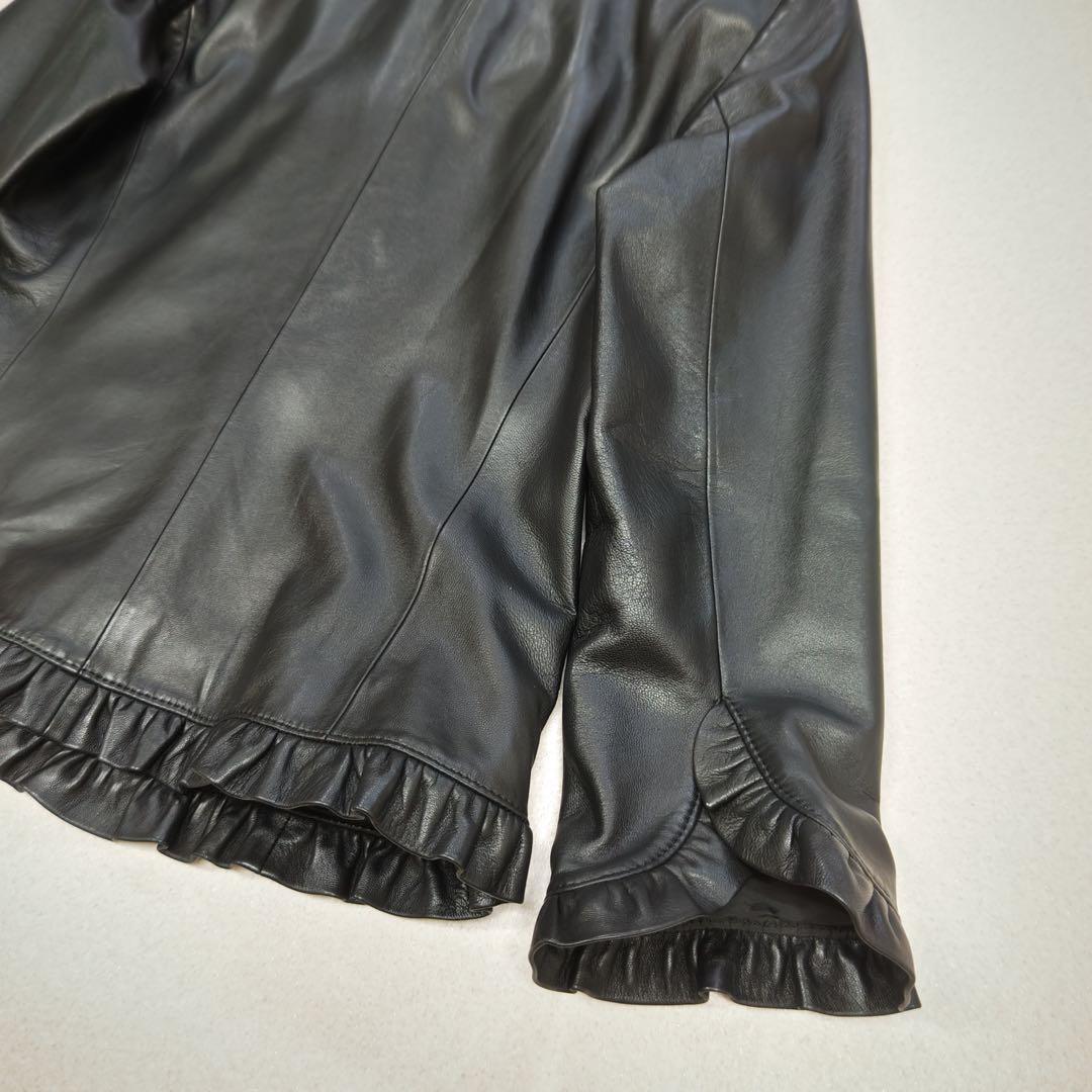 アイシービー　レザージャケット　フリル　ラムレザー　黒　羊革　本革　リアルレザー