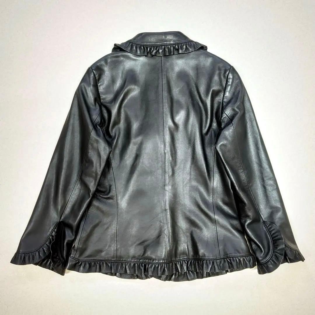 アイシービー　レザージャケット　フリル　ラムレザー　黒　羊革　本革　リアルレザー