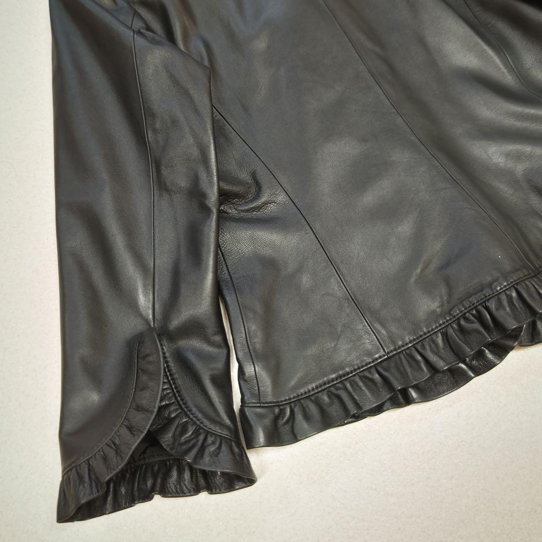 アイシービー　レザージャケット　フリル　ラムレザー　黒　羊革　本革　リアルレザー