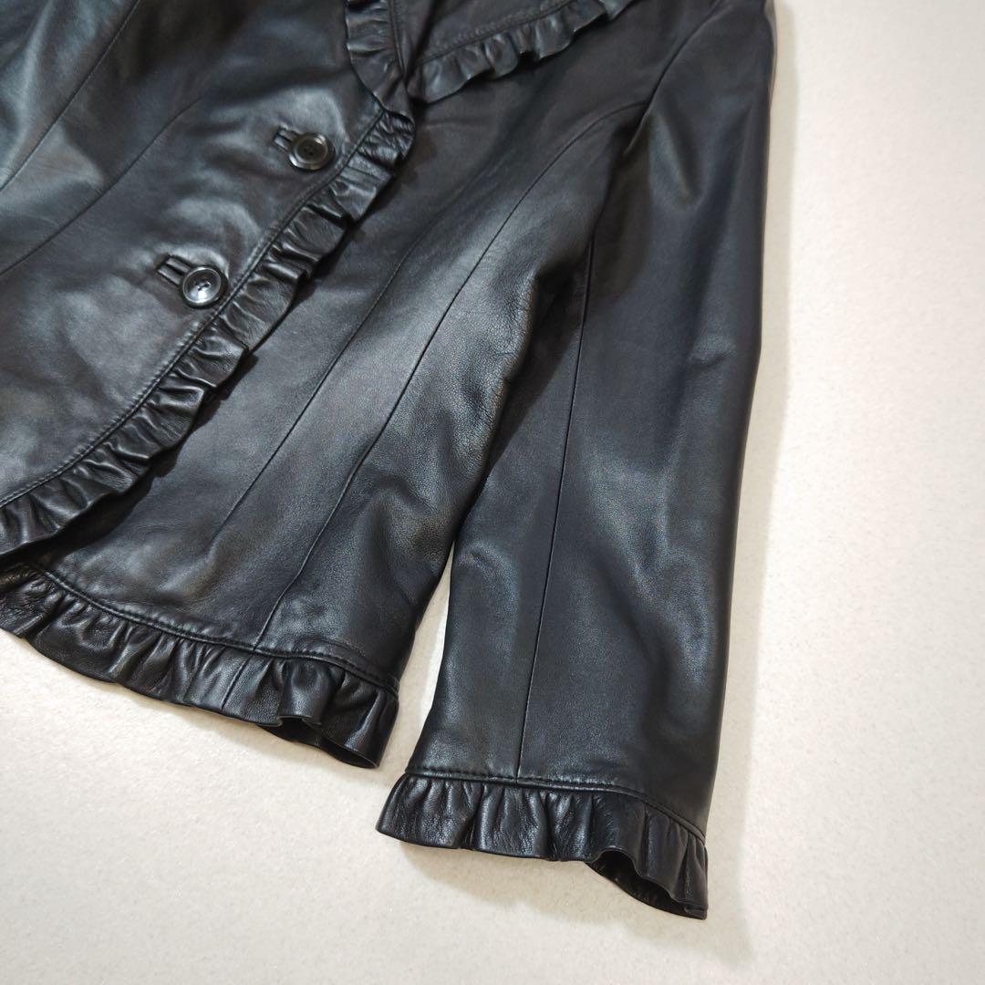 アイシービー　レザージャケット　フリル　ラムレザー　黒　羊革　本革　リアルレザー