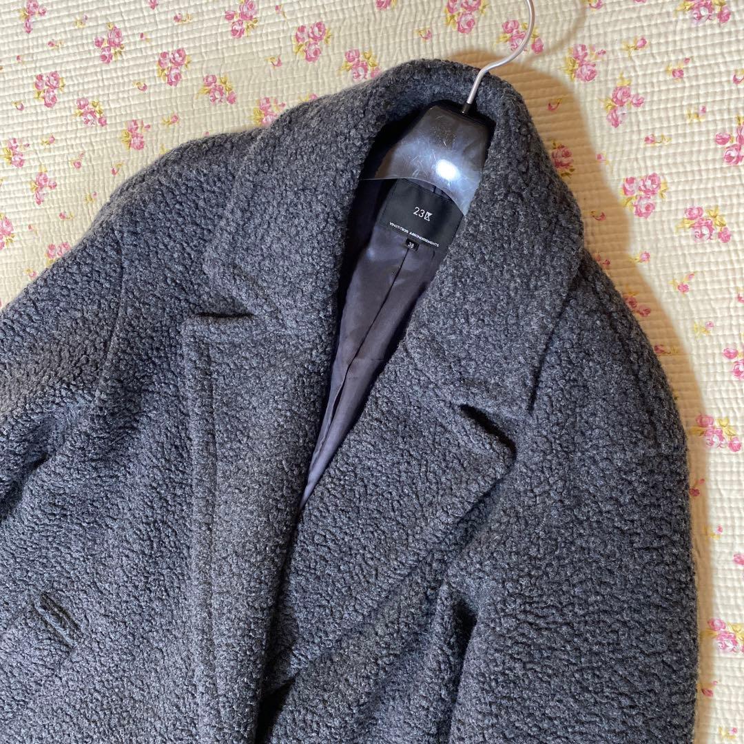 23区 ロングコート 38 ボアコート オーバーコート グレー DMW