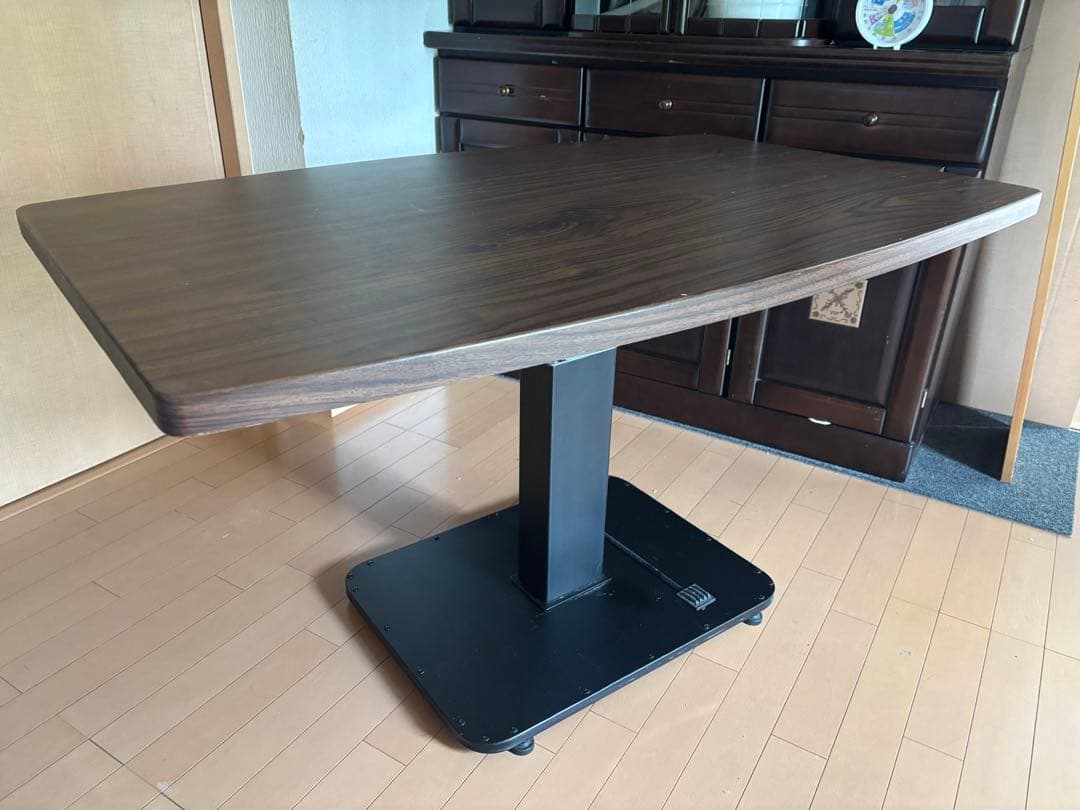 昇降式　リフトテーブル　ダークブラウン