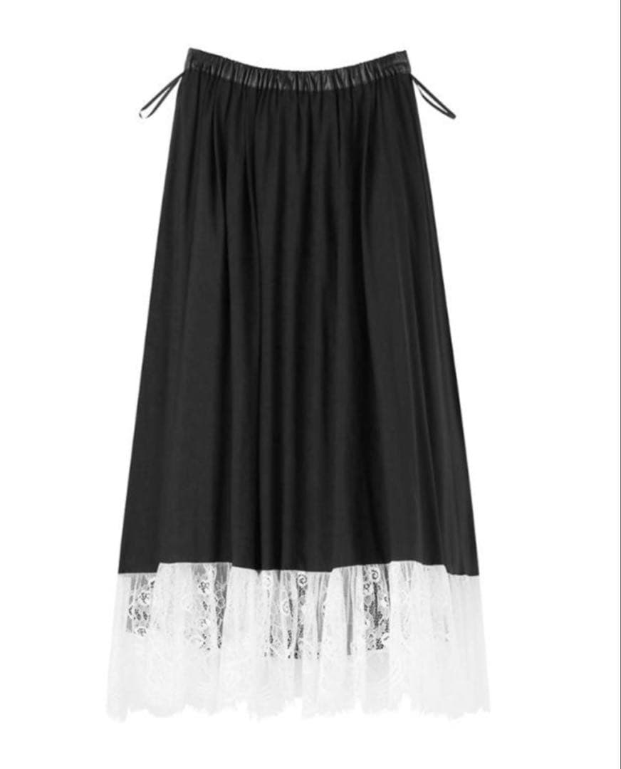 JENNE ジェンヌ 合皮プリーツスカート ブラック レース ロング Lサイズ