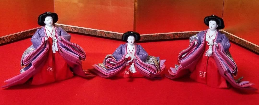 雛人形　三人官女　藤色