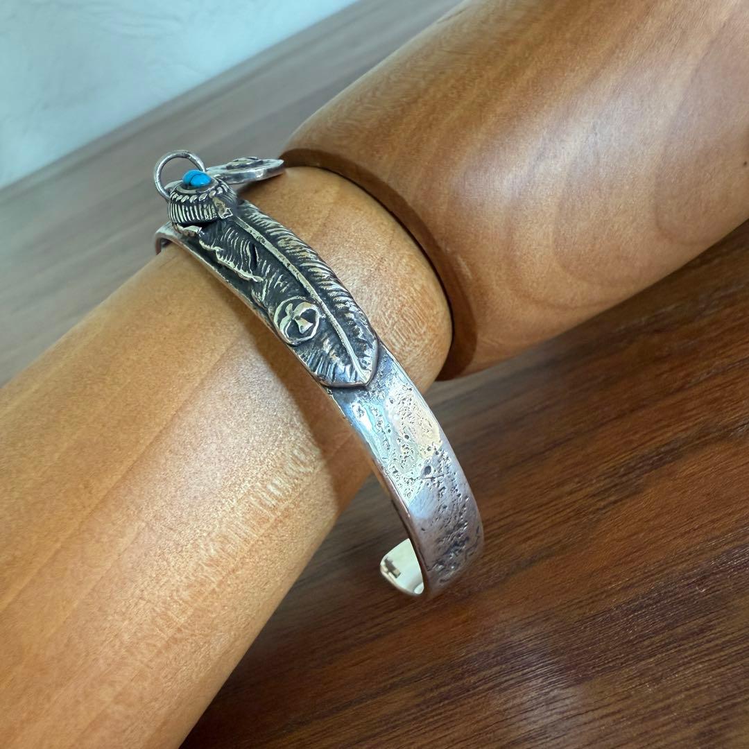 シルバー925無垢【新品】ビンテージターコイズフェザーバングルsilver925