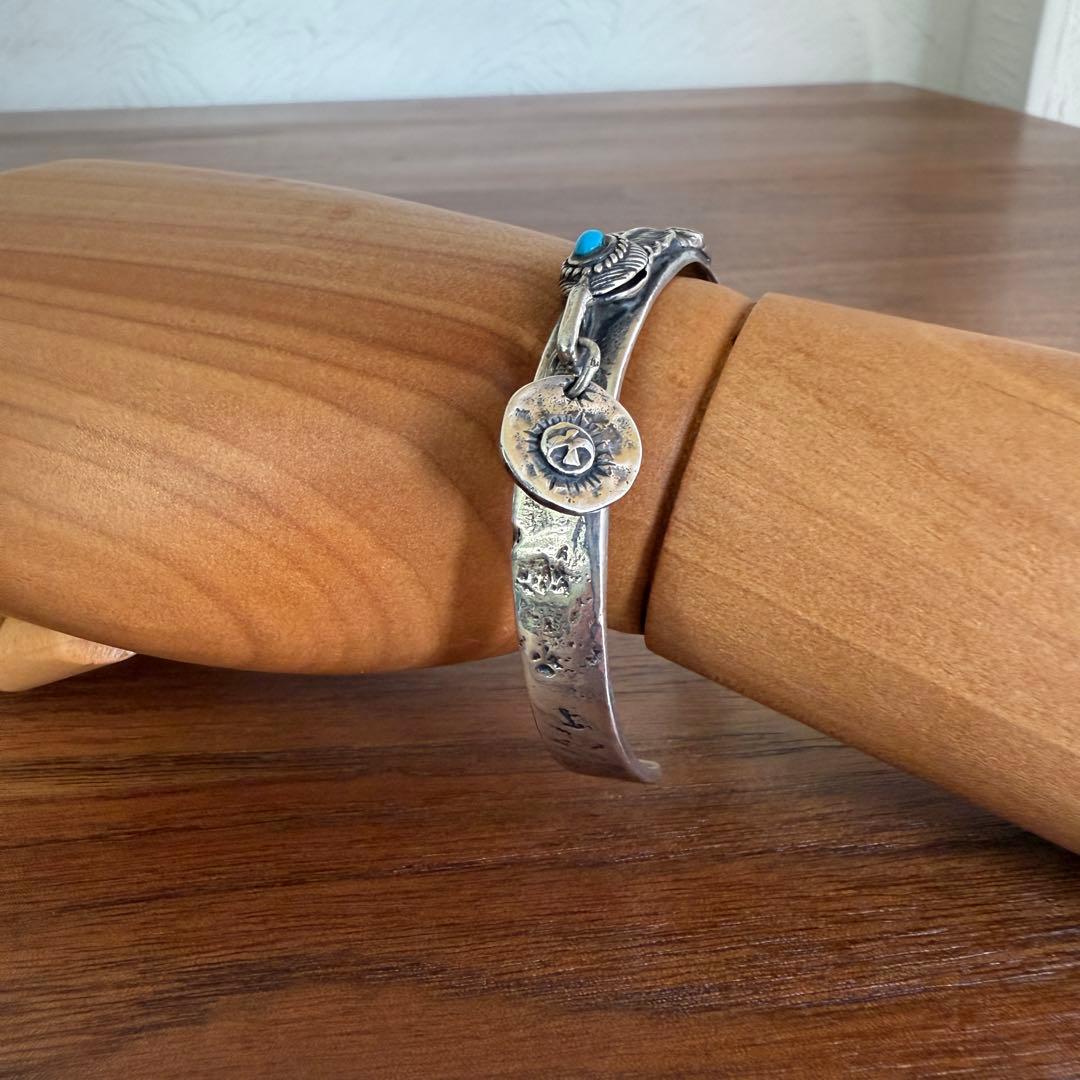 シルバー925無垢【新品】ビンテージターコイズフェザーバングルsilver925