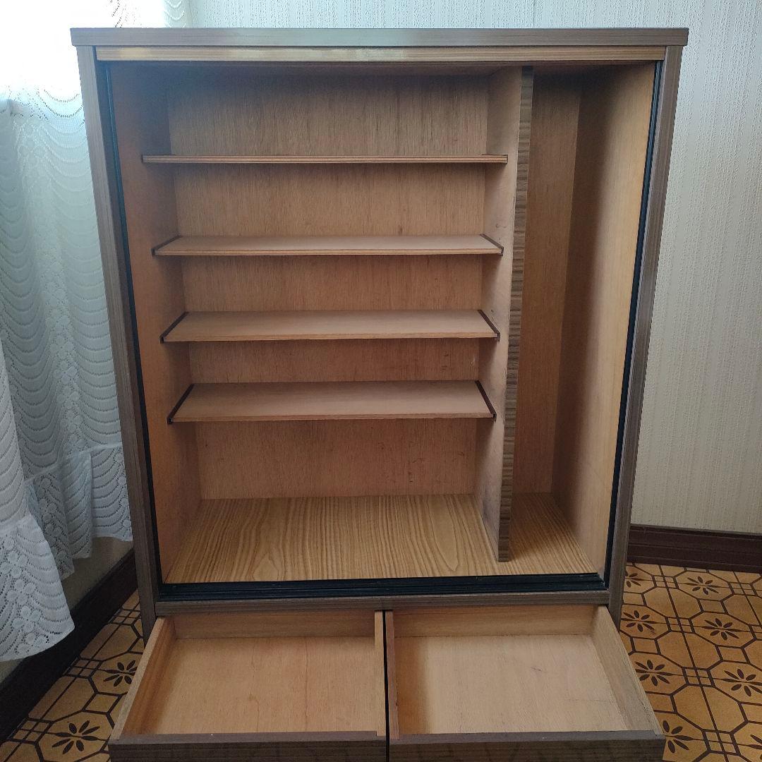【昭和レトロ】木製 ブラウン スライド扉 下駄箱 靴箱 引き出し付き