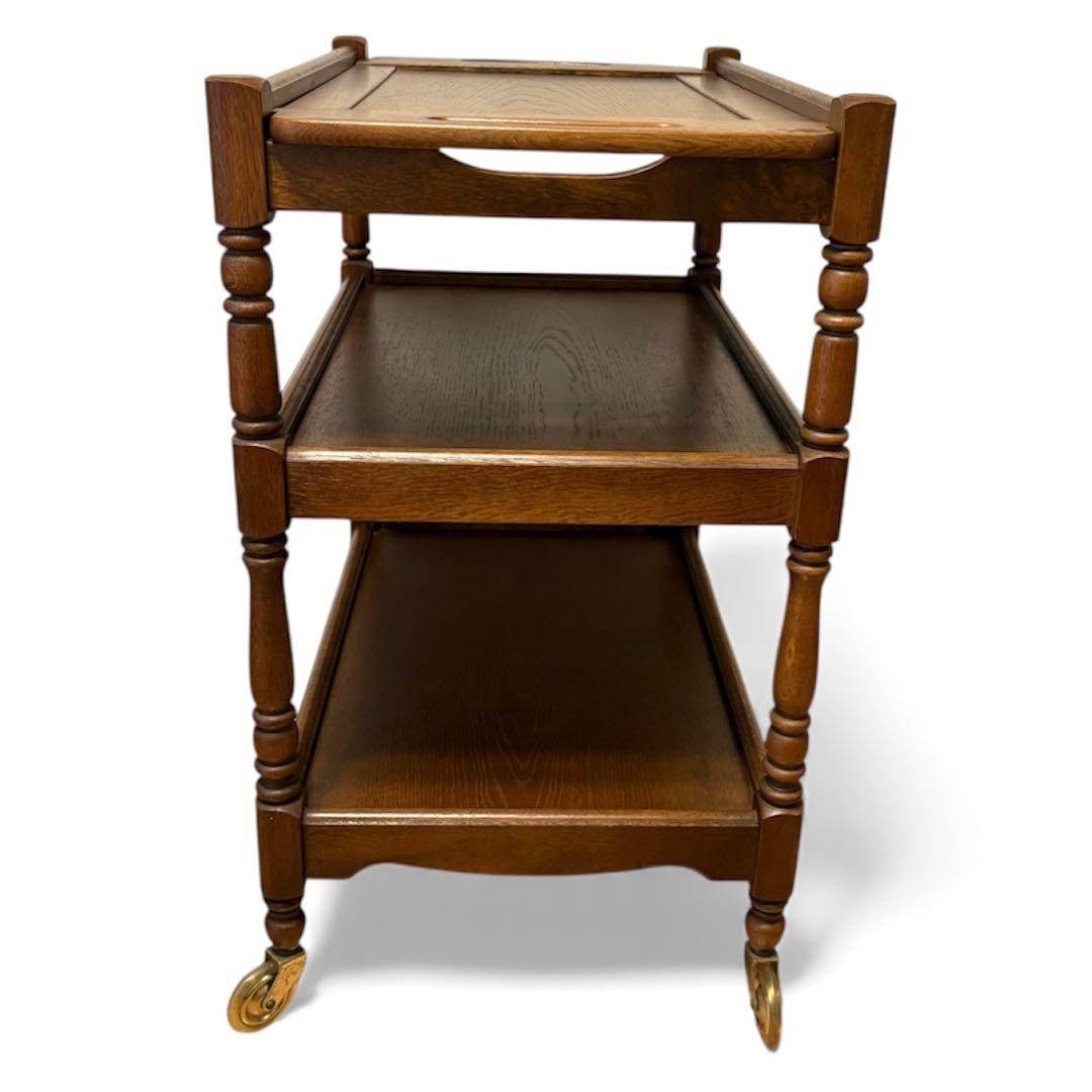 カリモク キッチンワゴン 3段 キャスター アンティーク トレー取外し可