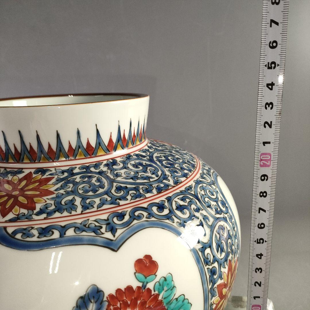 A1235-8/有田焼/弥左衛門 造/色絵染錦花草文花瓶/共箱/花器/花入/花生