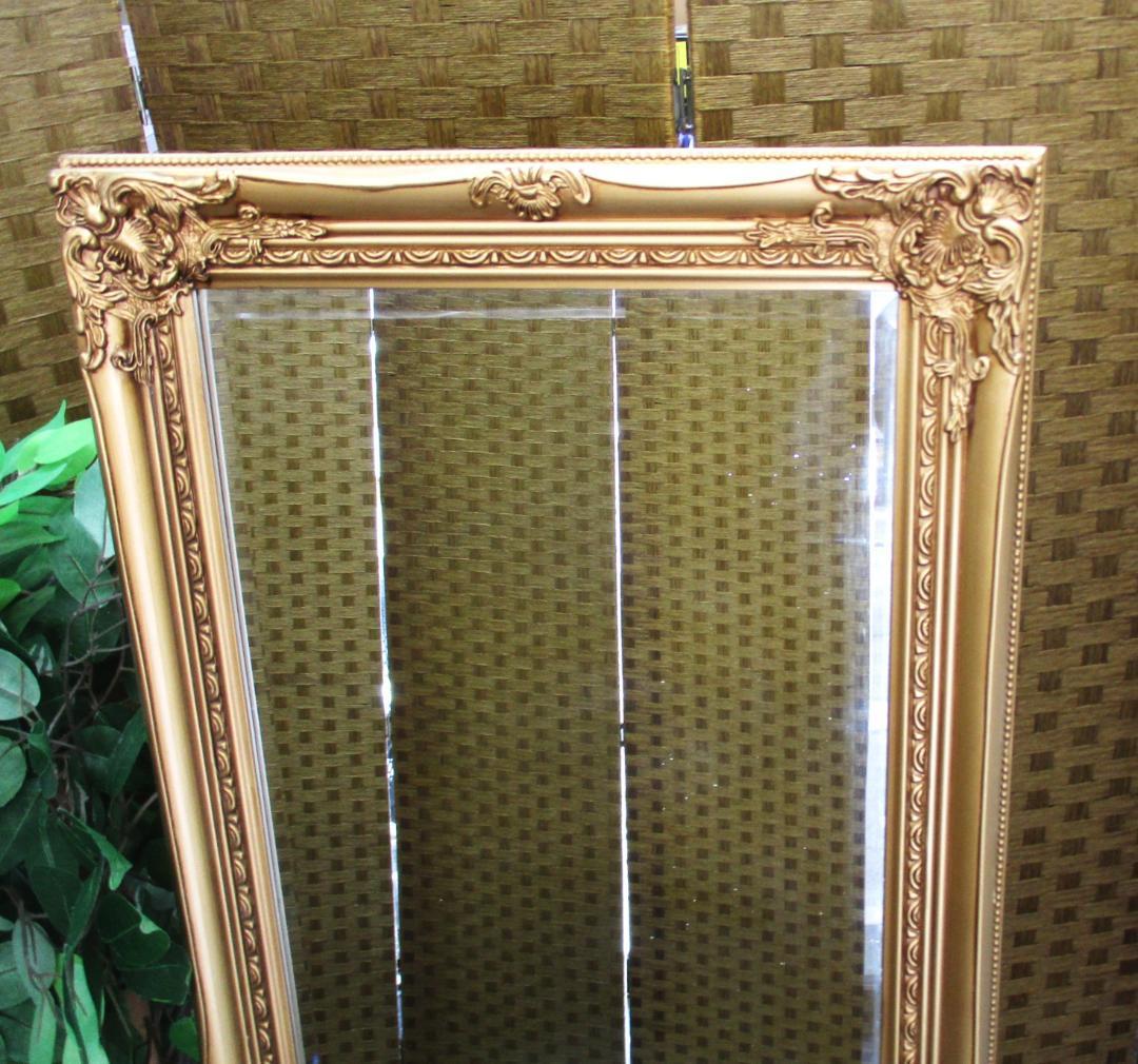 ★アンティーク調　ミラー ゴールド 50x170cm　姿見　ロココ調　スタンド付