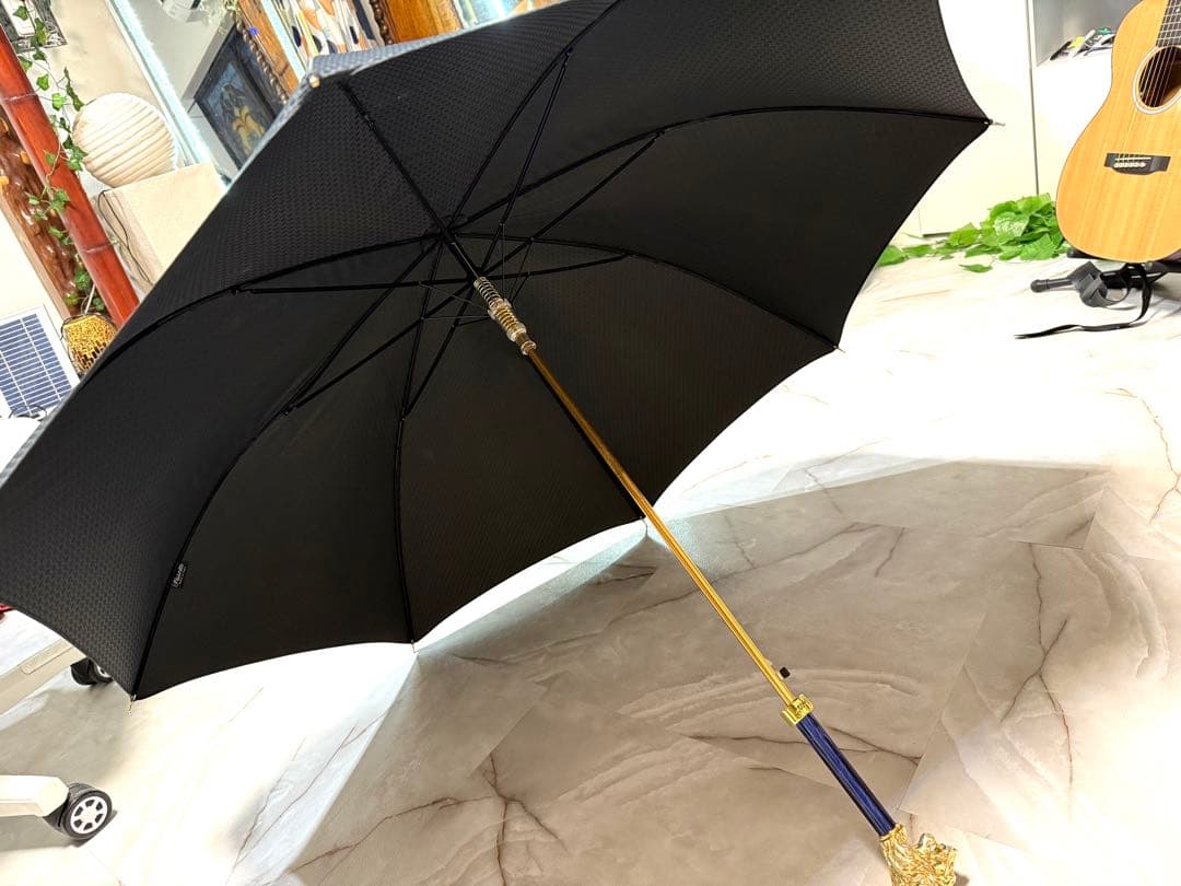 超高級傘【Pasotti】パソッティ ライオンハンドル 長傘 金 ゴールド 青