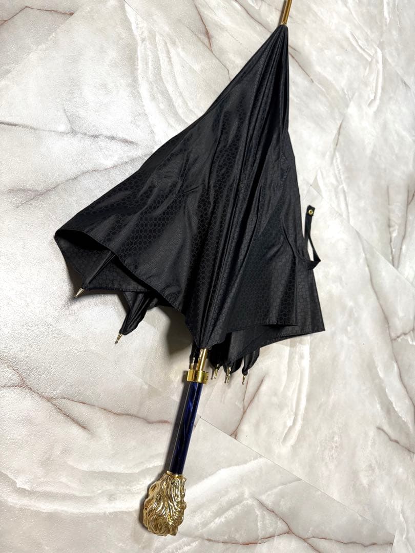 超高級傘【Pasotti】パソッティ ライオンハンドル 長傘 金 ゴールド 青