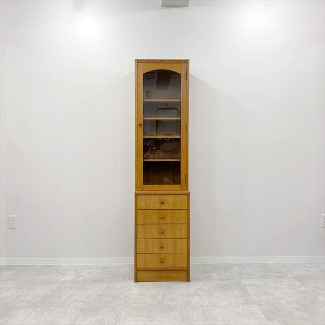 80'sヴィンテージオーク突板スリム食器棚（カップボード）