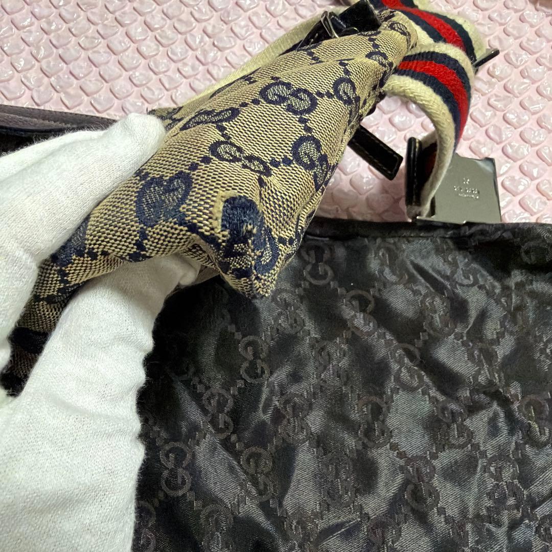 D*4様 GUCCI 28566 バッグ ベージュ/ネイビー 保存袋付き