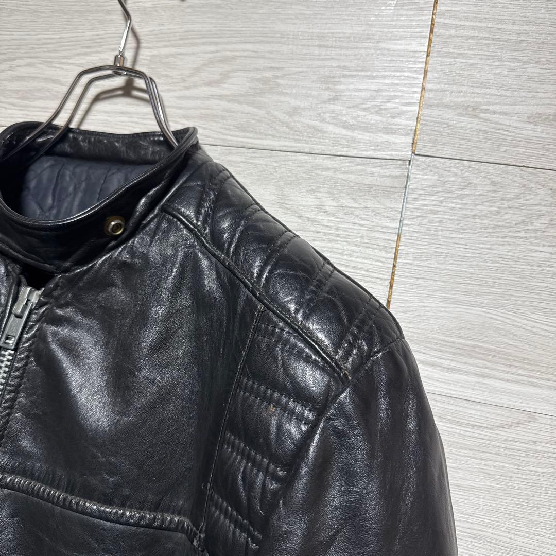 80s ヴィンテージ 本革 パデット 肉厚 シングルライダース モーターサイクル